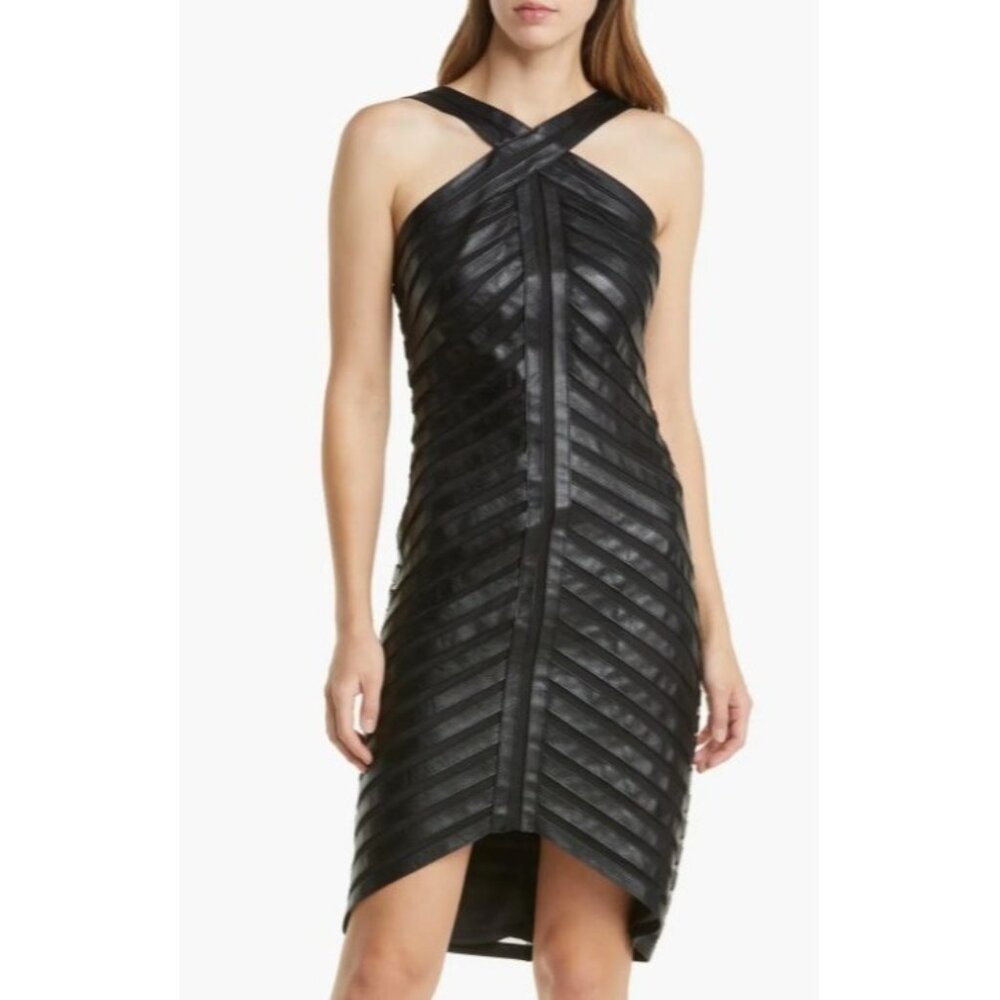 Sho by Tadashi Shoji Faux Leather Banded Bodycon Dress Black Size 4